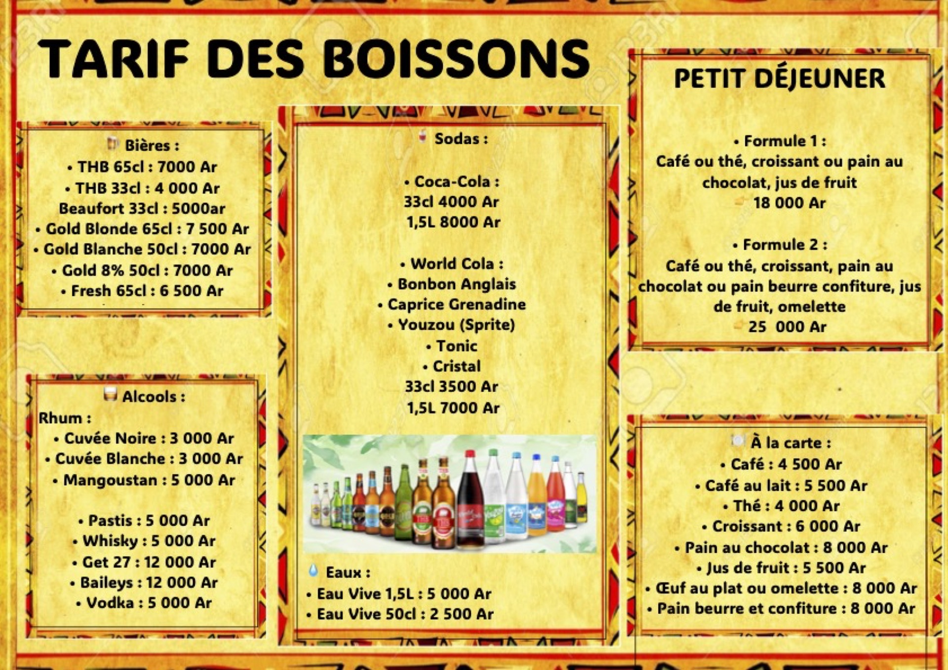 Carte des boissons Chez Falisoa